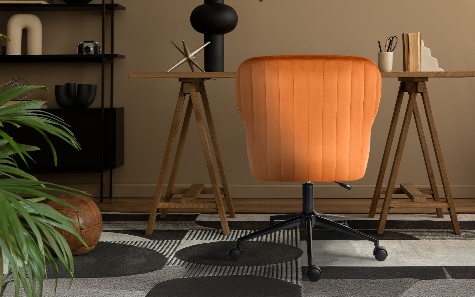 Desk Armchair - Home Office Swivel Chair Adjustable Height Seat PLUME ORANGE - Image 2