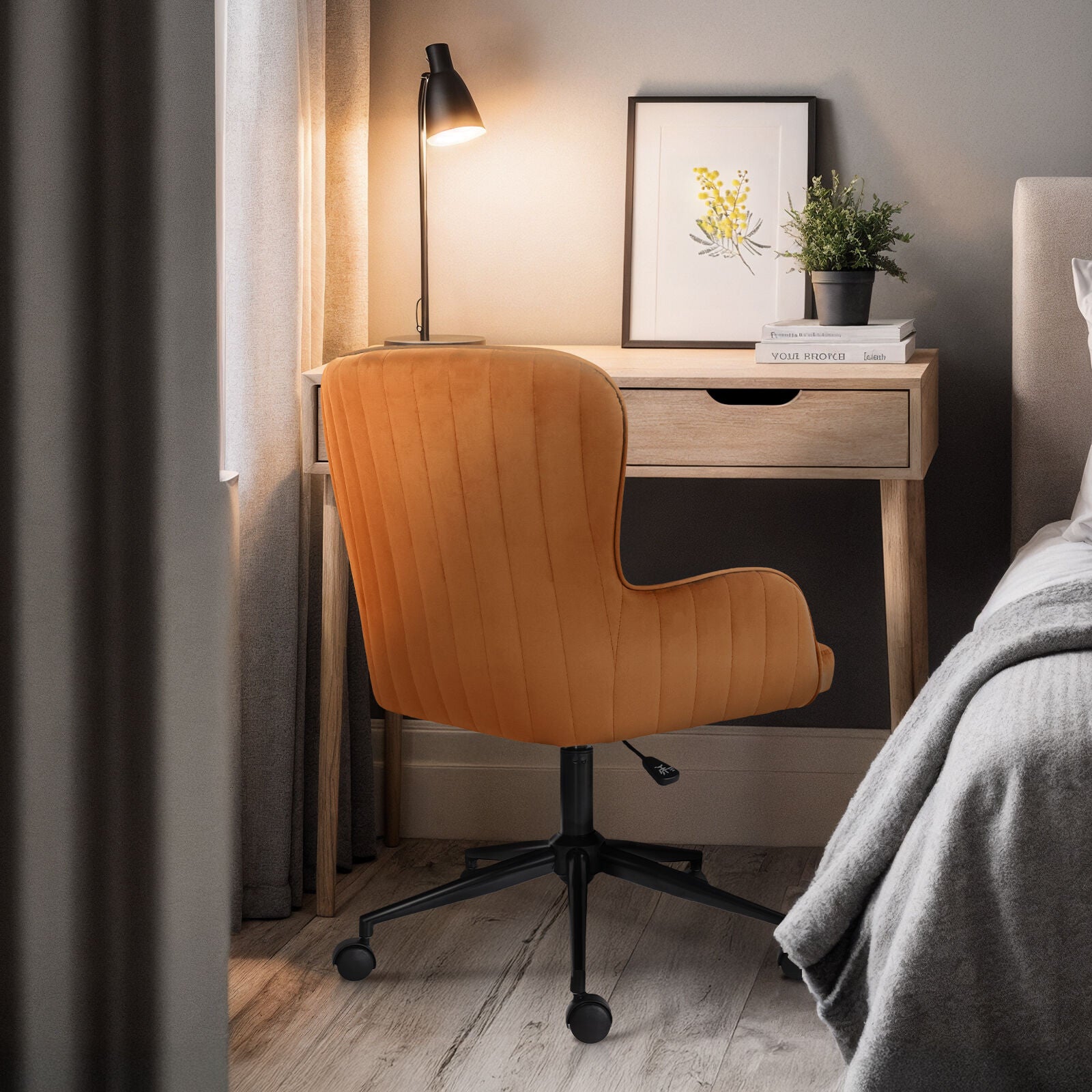 Desk Armchair - Home Office Swivel Chair Adjustable Height Seat PLUME ORANGE - Image 4