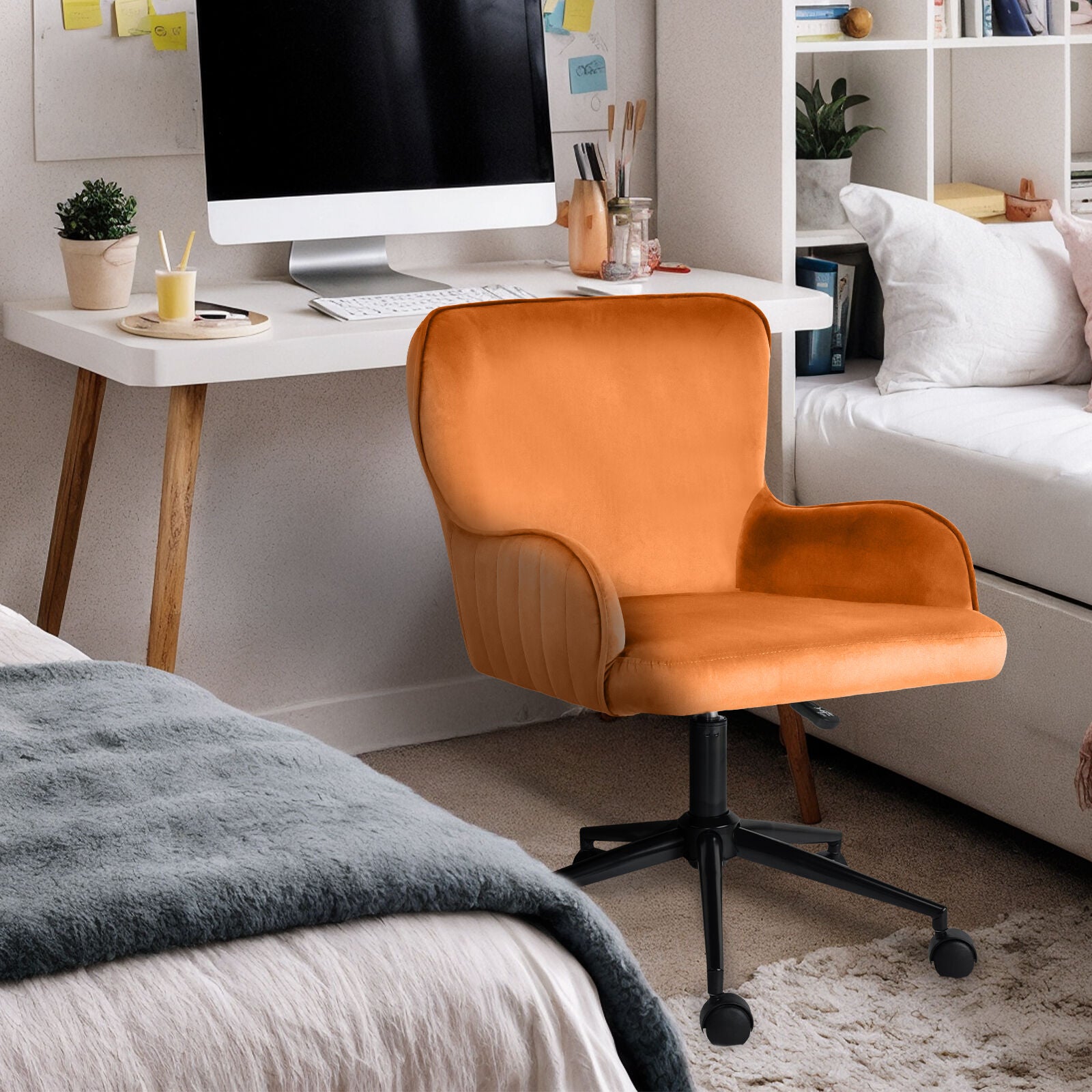 Desk Armchair - Home Office Swivel Chair Adjustable Height Seat PLUME ORANGE - Image 6