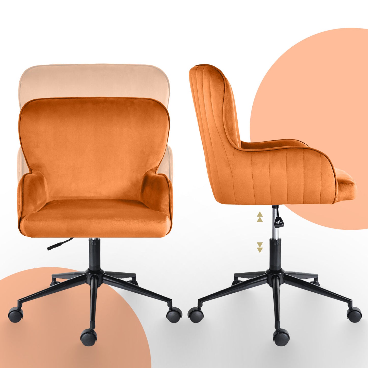Desk Armchair - Home Office Swivel Chair Adjustable Height Seat PLUME ORANGE - Image 7
