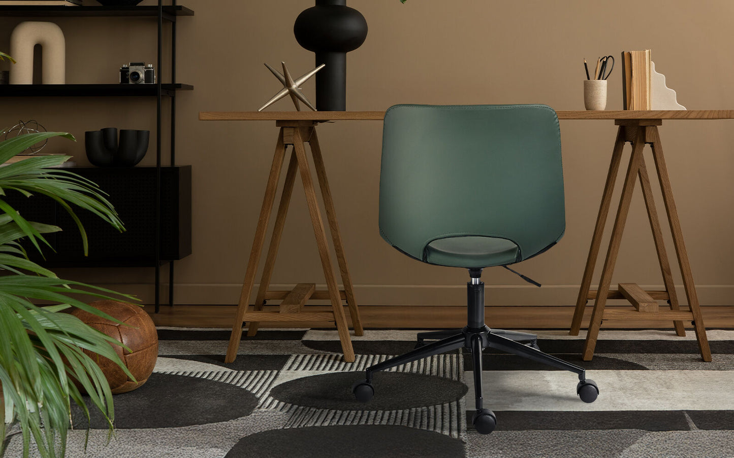2 Set Office Desk Chair - PU Leather Home Swivel Chair Cut-Out Seat HALO GREEN - Image 2