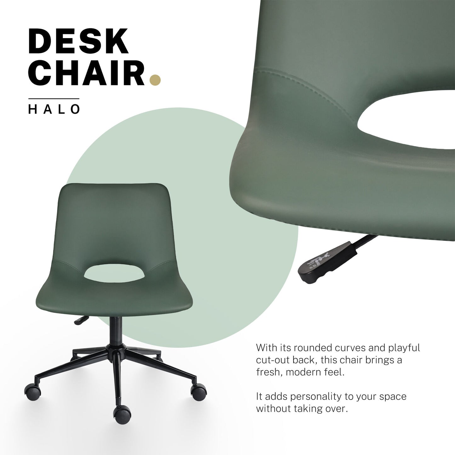 2 Set Office Desk Chair - PU Leather Home Swivel Chair Cut-Out Seat HALO GREEN - Image 3
