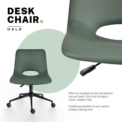 2 Set Office Desk Chair - PU Leather Home Swivel Chair Cut-Out Seat HALO GREEN - Image 3