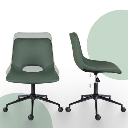 2 Set Office Desk Chair - PU Leather Home Swivel Chair Cut-Out Seat HALO GREEN - Image 5