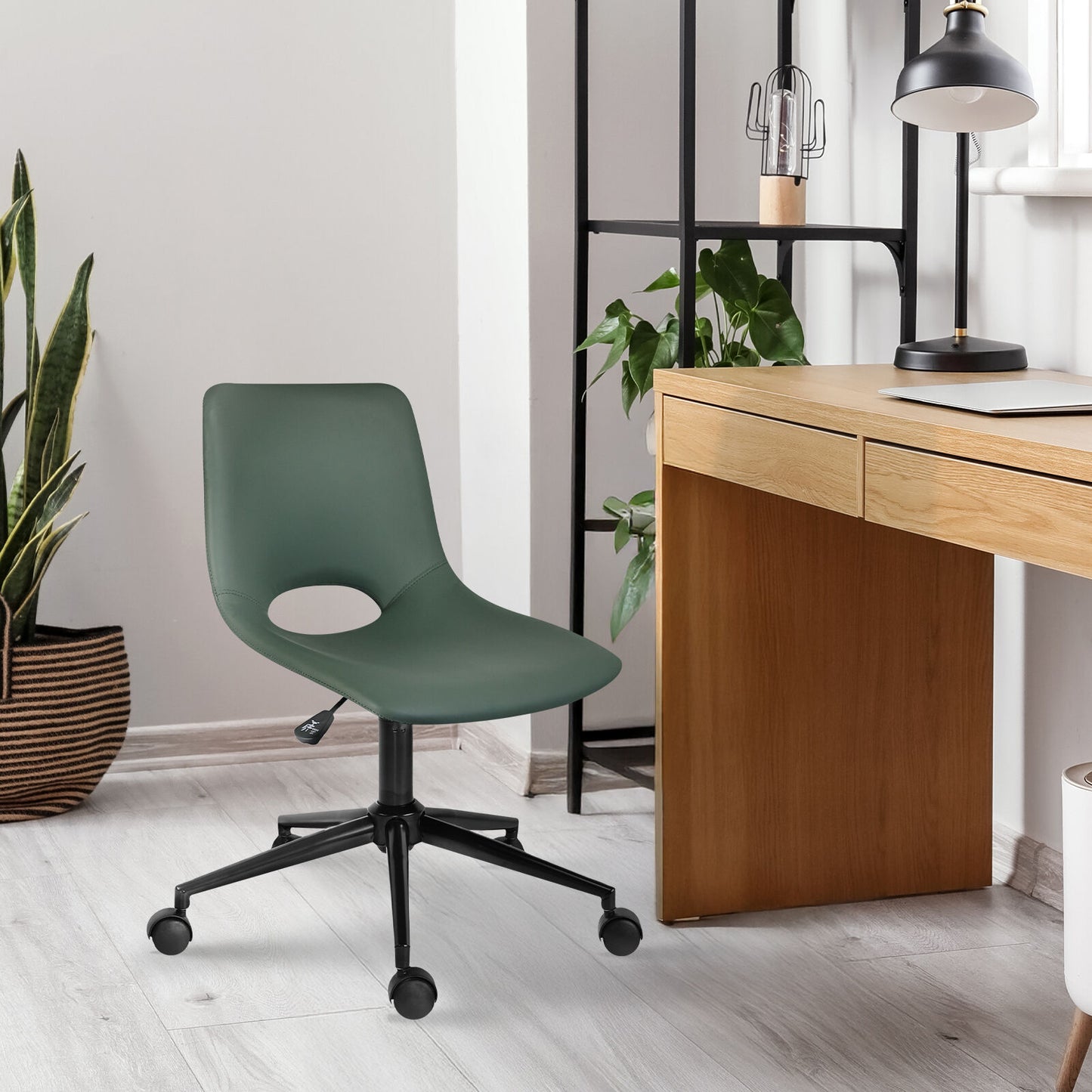 2 Set Office Desk Chair - PU Leather Home Swivel Chair Cut-Out Seat HALO GREEN - Image 6