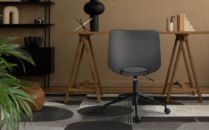 2 Set Office Desk Chair - PU Leather Home Swivel Chair Cut-Out Seat HALO GREY - Image 2