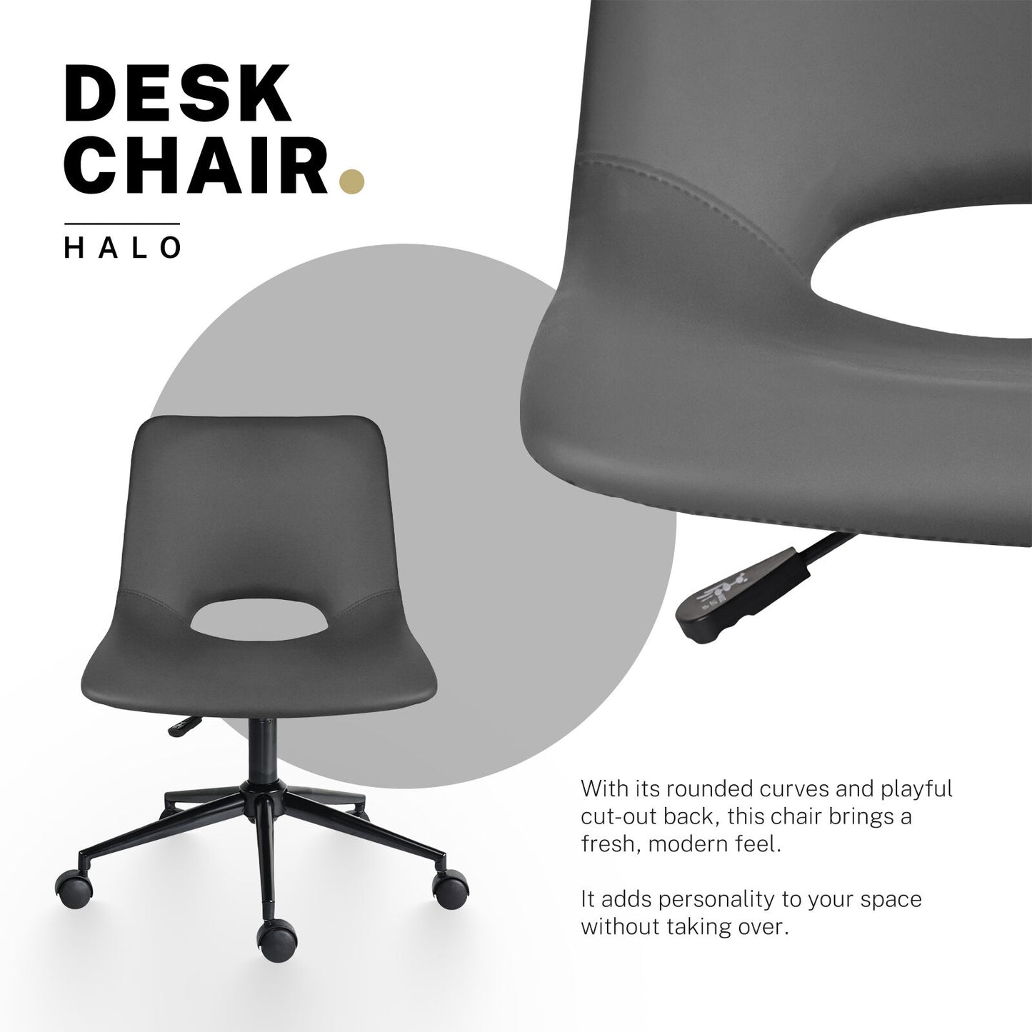 2 Set Office Desk Chair - PU Leather Home Swivel Chair Cut-Out Seat HALO GREY - Image 3
