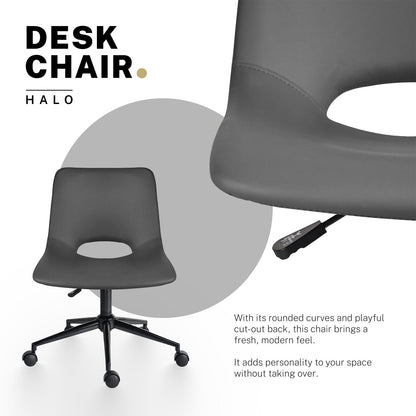 2 Set Office Desk Chair - PU Leather Home Swivel Chair Cut-Out Seat HALO GREY - Image 3