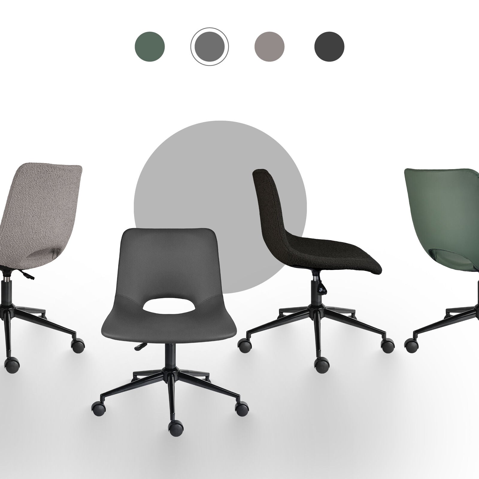 2 Set Office Desk Chair - PU Leather Home Swivel Chair Cut-Out Seat HALO GREY - Image 5