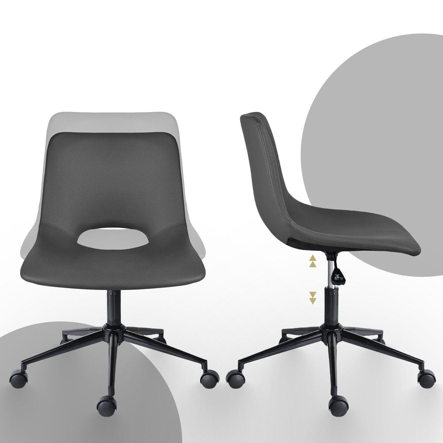2 Set Office Desk Chair - PU Leather Home Swivel Chair Cut-Out Seat HALO GREY - Image 7