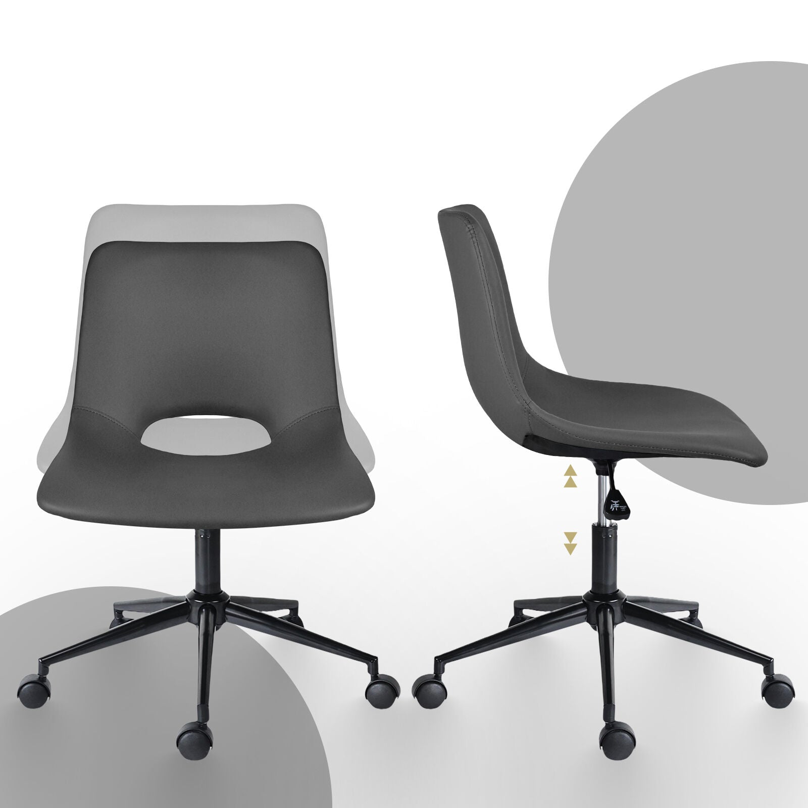 2 Set Office Desk Chair - PU Leather Home Swivel Chair Cut-Out Seat HALO GREY - Image 7