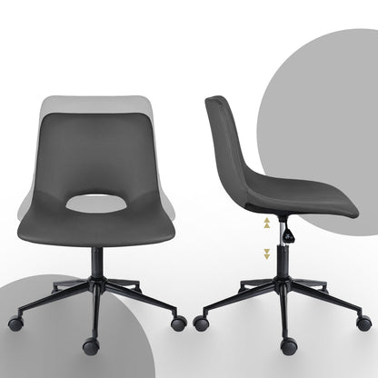 2 Set Office Desk Chair - PU Leather Home Swivel Chair Cut-Out Seat HALO GREY - Image 7