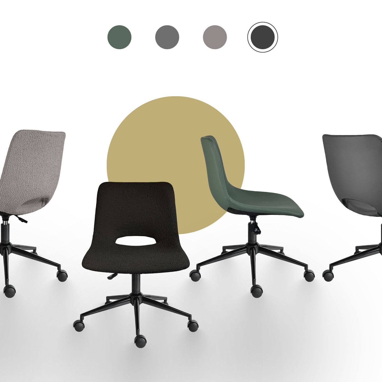 2 Set Office Desk Chair - Loop Yarn Fabric Home Swivel Chair Cut-Out Seat HALO BLACK - Image 4