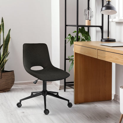 2 Set Office Desk Chair - Loop Yarn Fabric Home Swivel Chair Cut-Out Seat HALO BLACK - Image 5