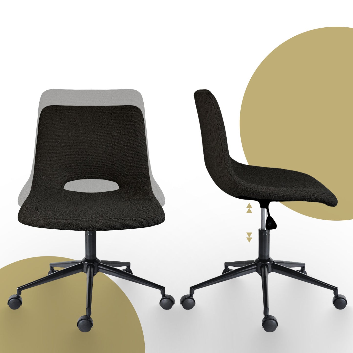 2 Set Office Desk Chair - Loop Yarn Fabric Home Swivel Chair Cut-Out Seat HALO BLACK - Image 7