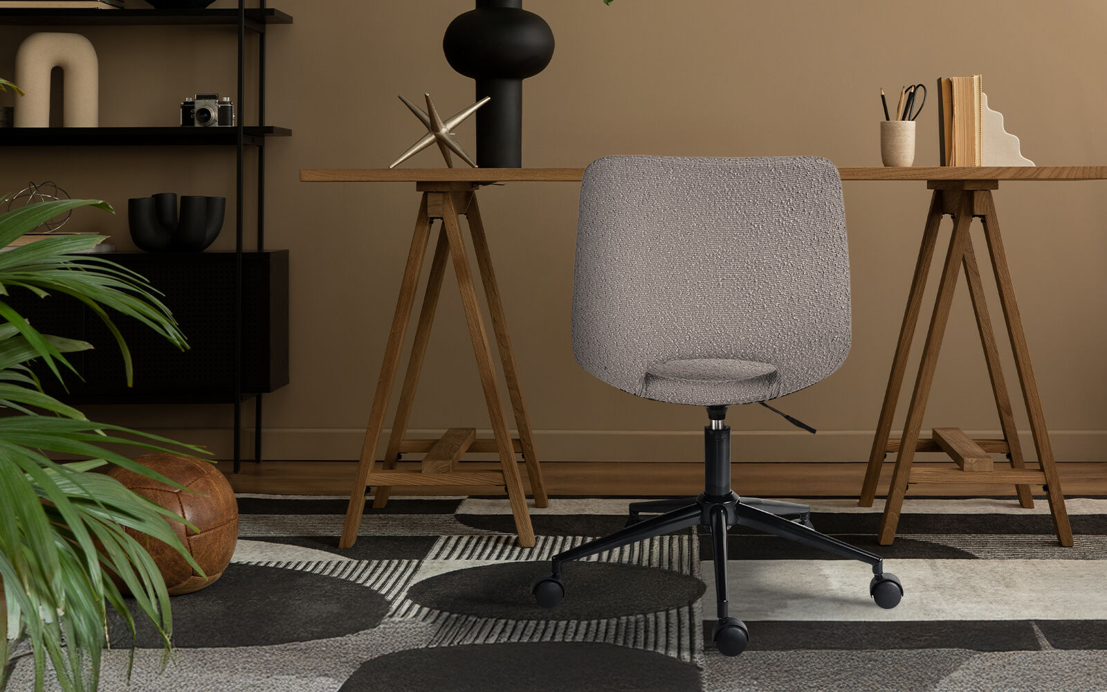 2 Set Office Desk Chair - Loop Yarn Fabric Home Swivel Chair Cut-Out Seat HALO GREY - Image 2