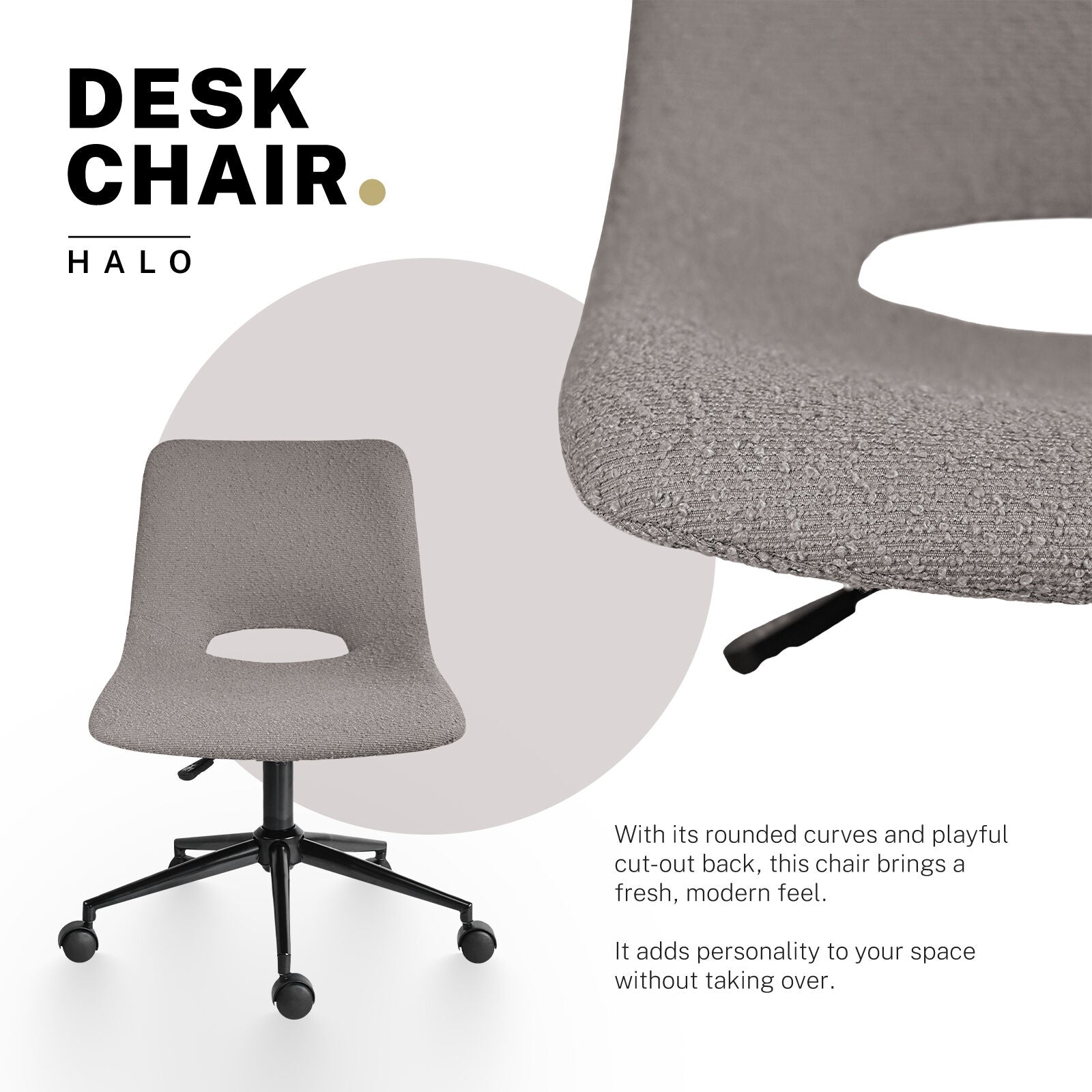 2 Set Office Desk Chair - Loop Yarn Fabric Home Swivel Chair Cut-Out Seat HALO GREY - Image 3