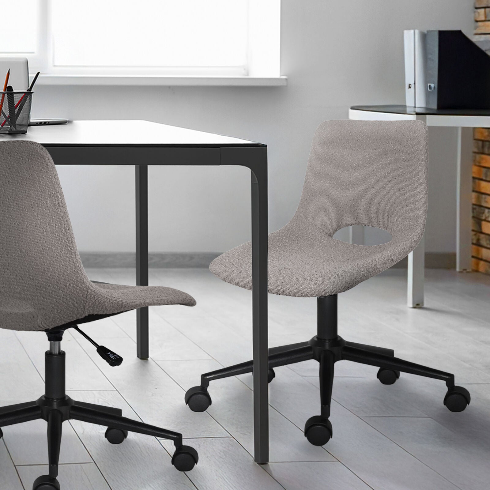2 Set Office Desk Chair - Loop Yarn Fabric Home Swivel Chair Cut-Out Seat HALO GREY - Image 4