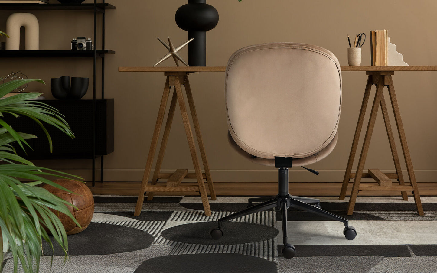 Office Desk Chair - Velvet Armless Swivel Study Seat OVOID PALE KHAKI - Image 2