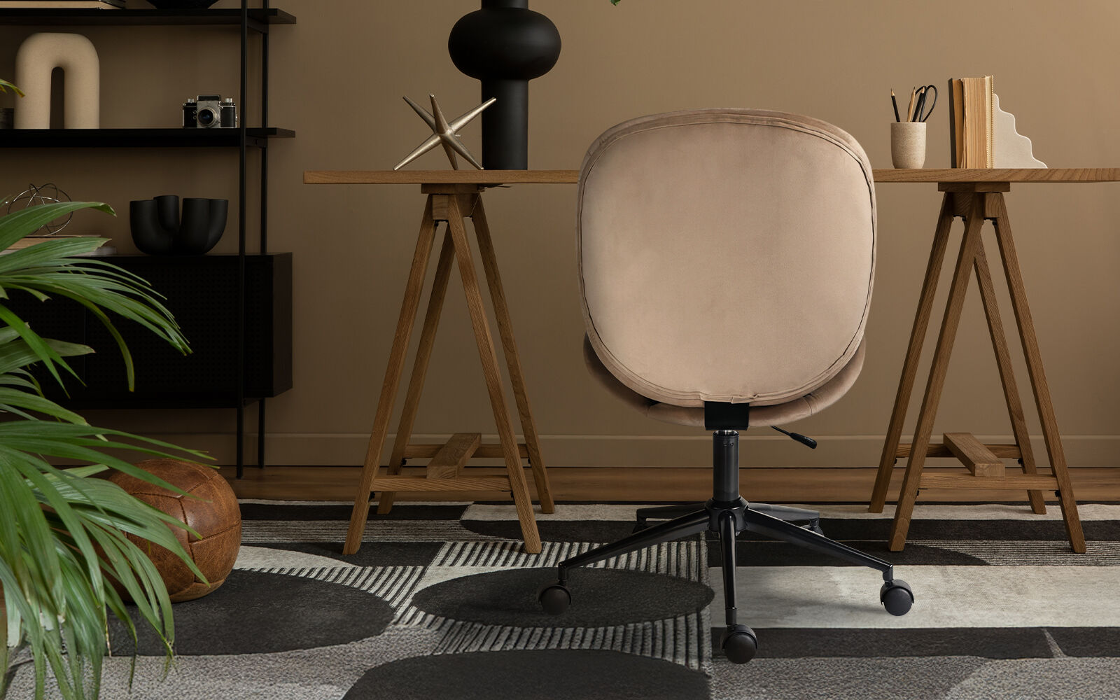 Office Desk Chair - Velvet Armless Swivel Study Seat OVOID PALE KHAKI - Image 2