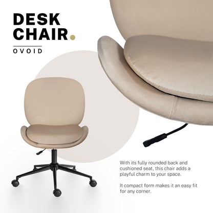 Office Desk Chair - Velvet Armless Swivel Study Seat OVOID PALE KHAKI - Image 3