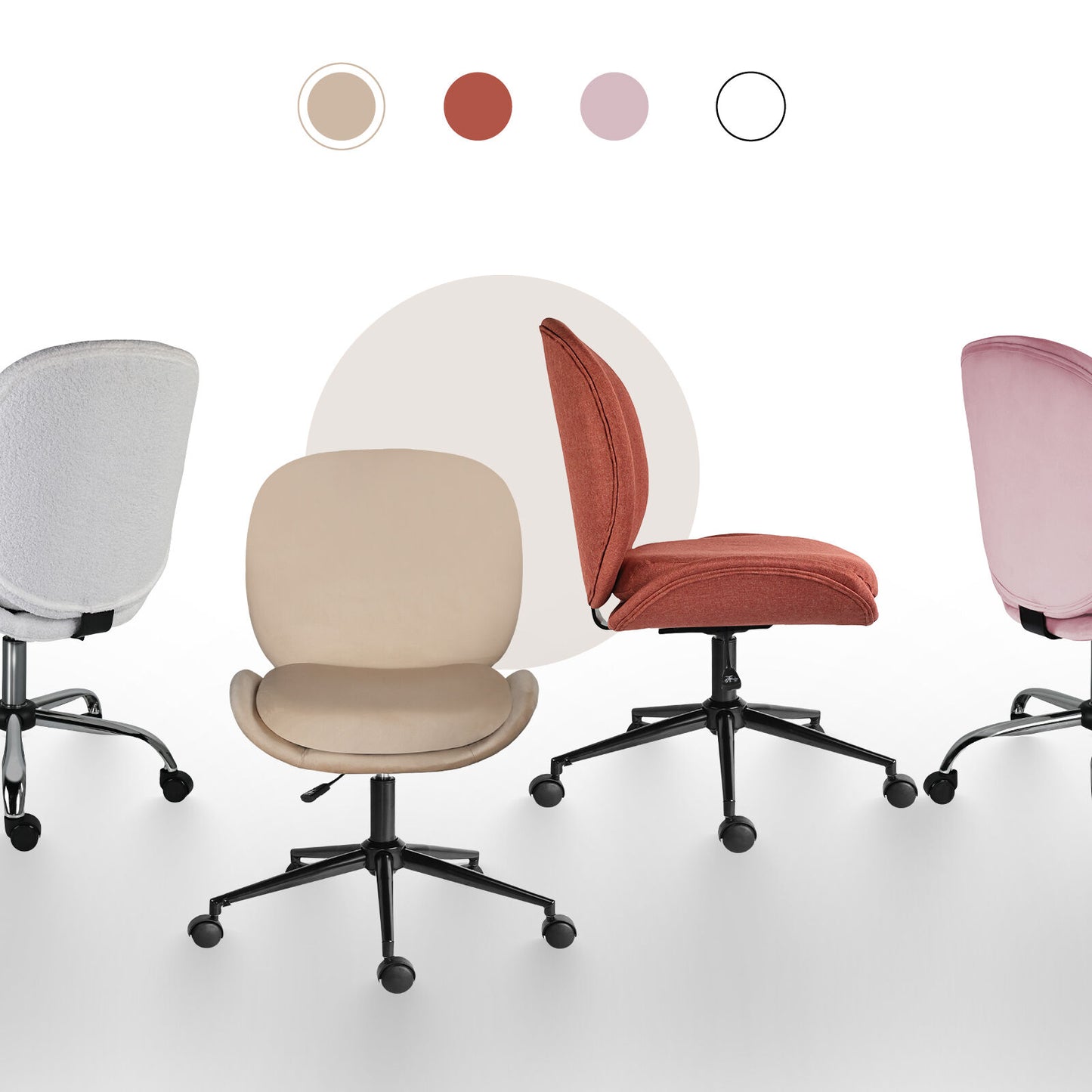Office Desk Chair - Velvet Armless Swivel Study Seat OVOID PALE KHAKI - Image 4
