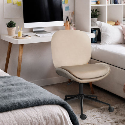 Office Desk Chair - Velvet Armless Swivel Study Seat OVOID PALE KHAKI - Image 5