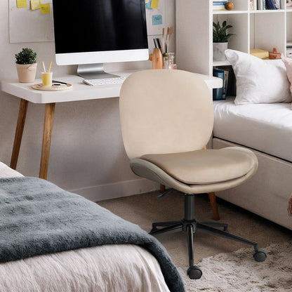 Office Desk Chair - Velvet Armless Swivel Study Seat OVOID PALE KHAKI - Image 5