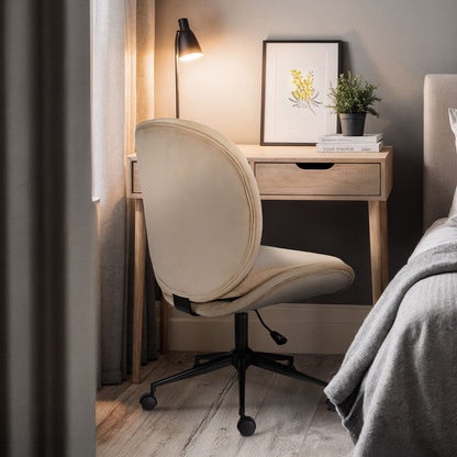 Office Desk Chair - Velvet Armless Swivel Study Seat OVOID PALE KHAKI - Image 6