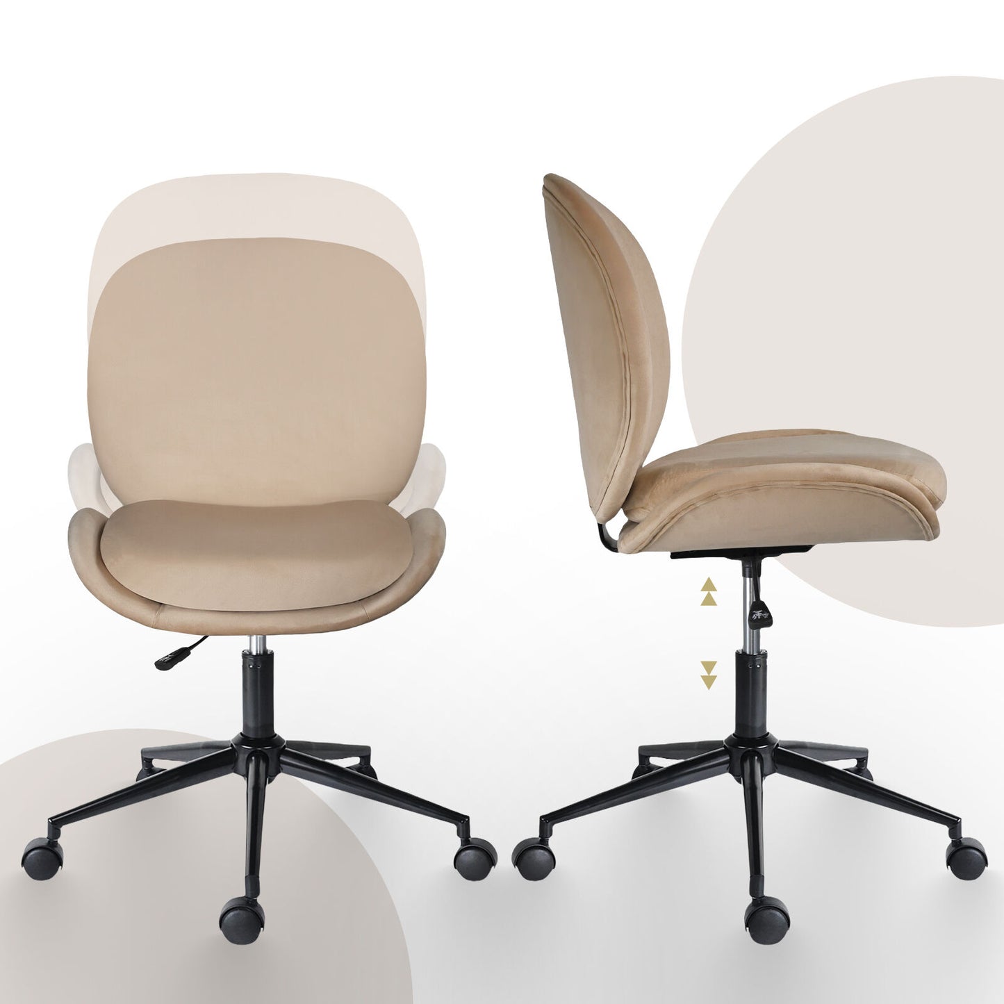 Office Desk Chair - Velvet Armless Swivel Study Seat OVOID PALE KHAKI - Image 7
