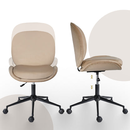 Office Desk Chair - Velvet Armless Swivel Study Seat OVOID PALE KHAKI - Image 7