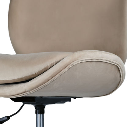 Office Desk Chair - Velvet Armless Swivel Study Seat OVOID PALE KHAKI - Image 9