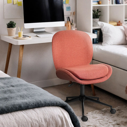 Office Desk Chair - Linen Fabric Armless Swivel Study Seat OVOID EARTHY RED - Image 4