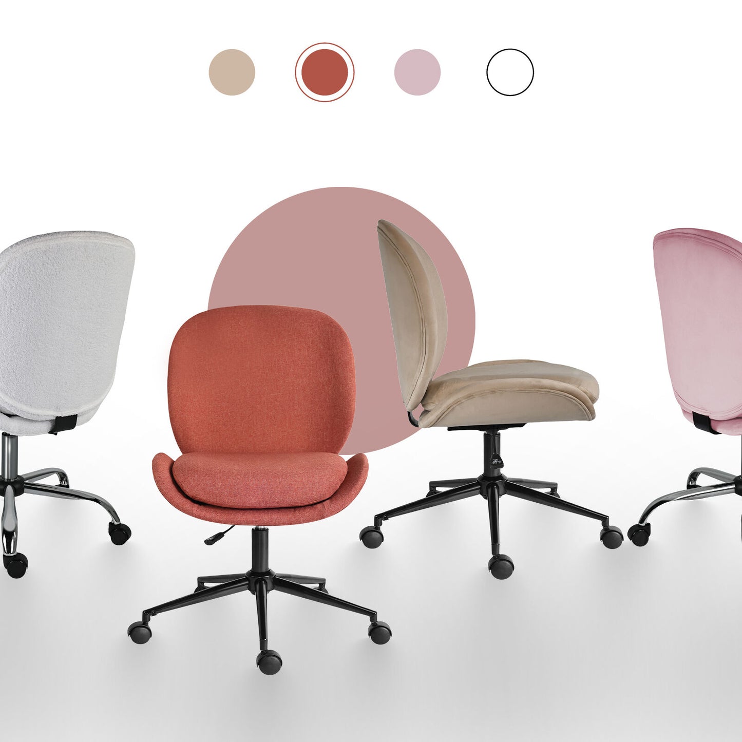 Office Desk Chair - Linen Fabric Armless Swivel Study Seat OVOID EARTHY RED - Image 5