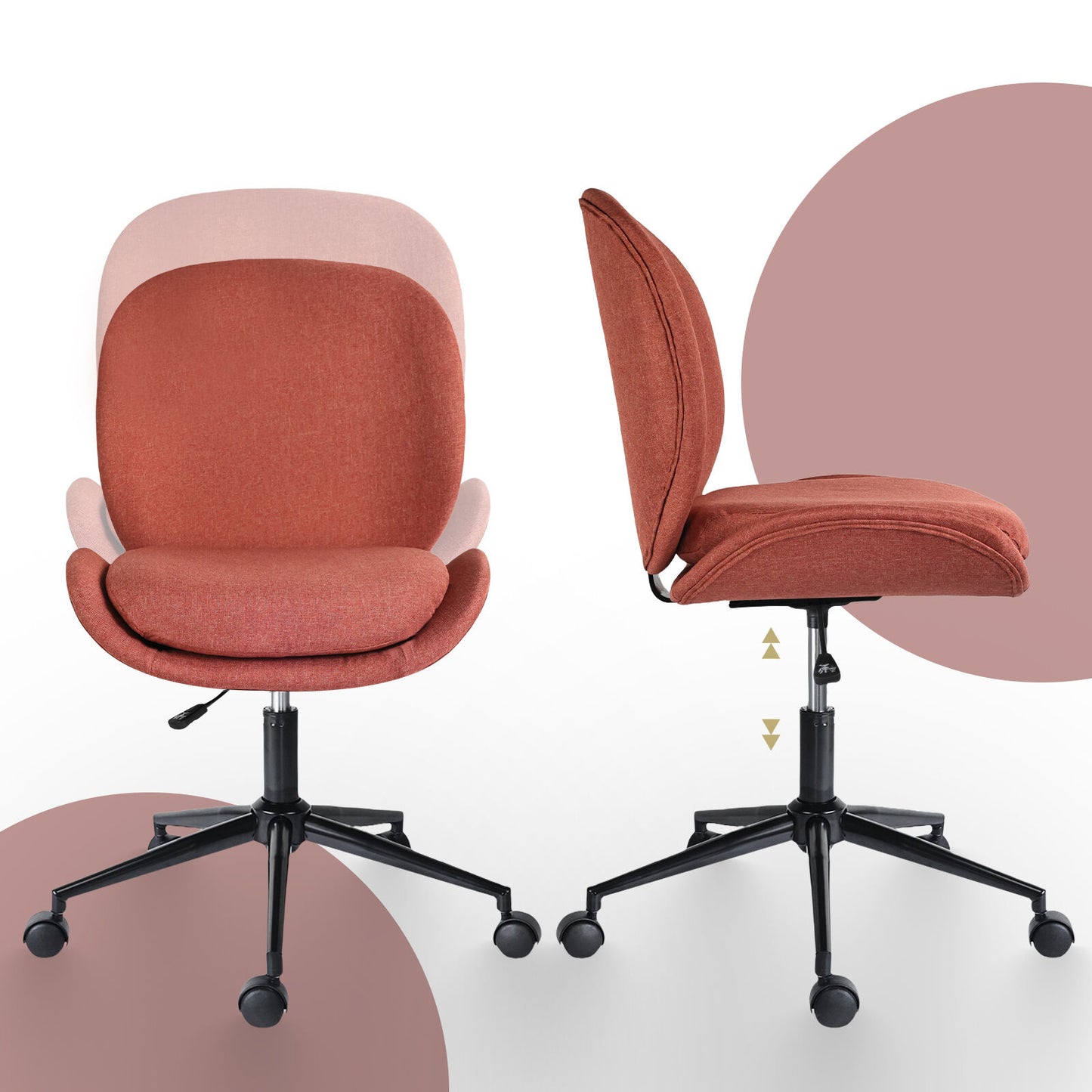 Office Desk Chair - Linen Fabric Armless Swivel Study Seat OVOID EARTHY RED - Image 7