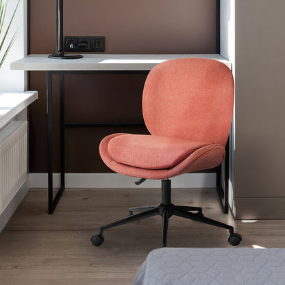 Office Desk Chair - Linen Fabric Armless Swivel Study Seat OVOID EARTHY RED - Image 9