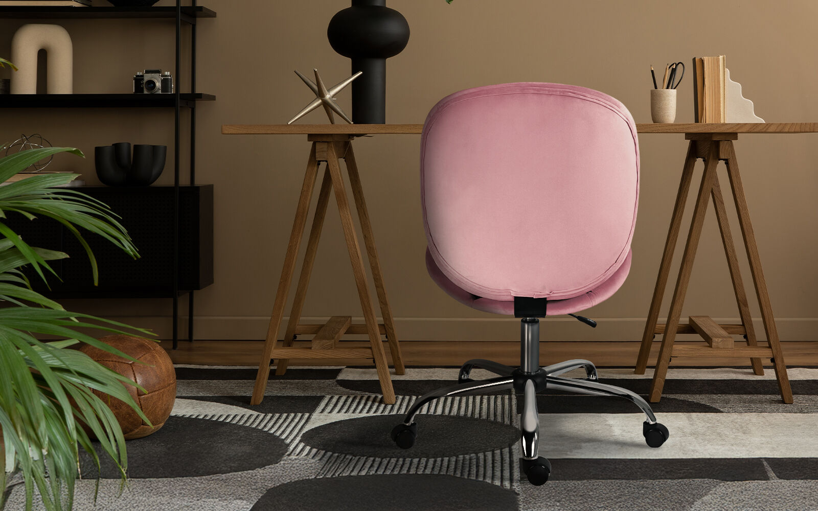 Office Desk Chair - Velvet Armless Swivel Study Seat OVOID PINK - Image 2
