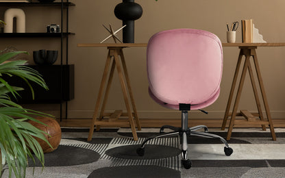 Office Desk Chair - Velvet Armless Swivel Study Seat OVOID PINK - Image 2