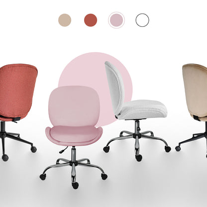 Office Desk Chair - Velvet Armless Swivel Study Seat OVOID PINK - Image 4