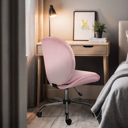 Office Desk Chair - Velvet Armless Swivel Study Seat OVOID PINK - Image 7
