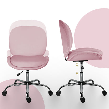 Office Desk Chair - Velvet Armless Swivel Study Seat OVOID PINK - Image 8