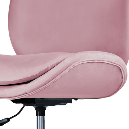 Office Desk Chair - Velvet Armless Swivel Study Seat OVOID PINK - Image 9