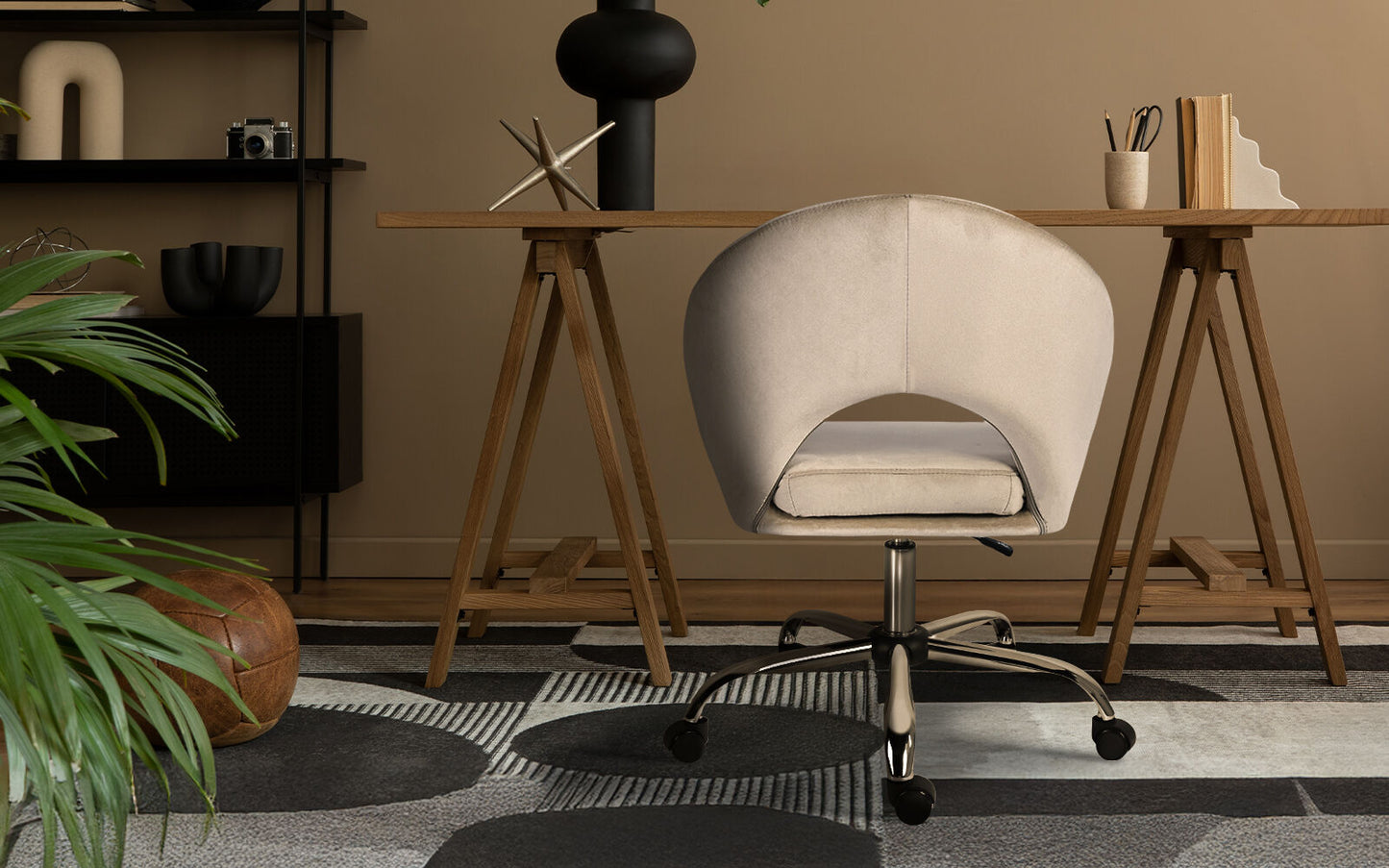 Office Desk Chair - Velvet Home Office Swivel Computer Seat COVE CREAM - Image 2