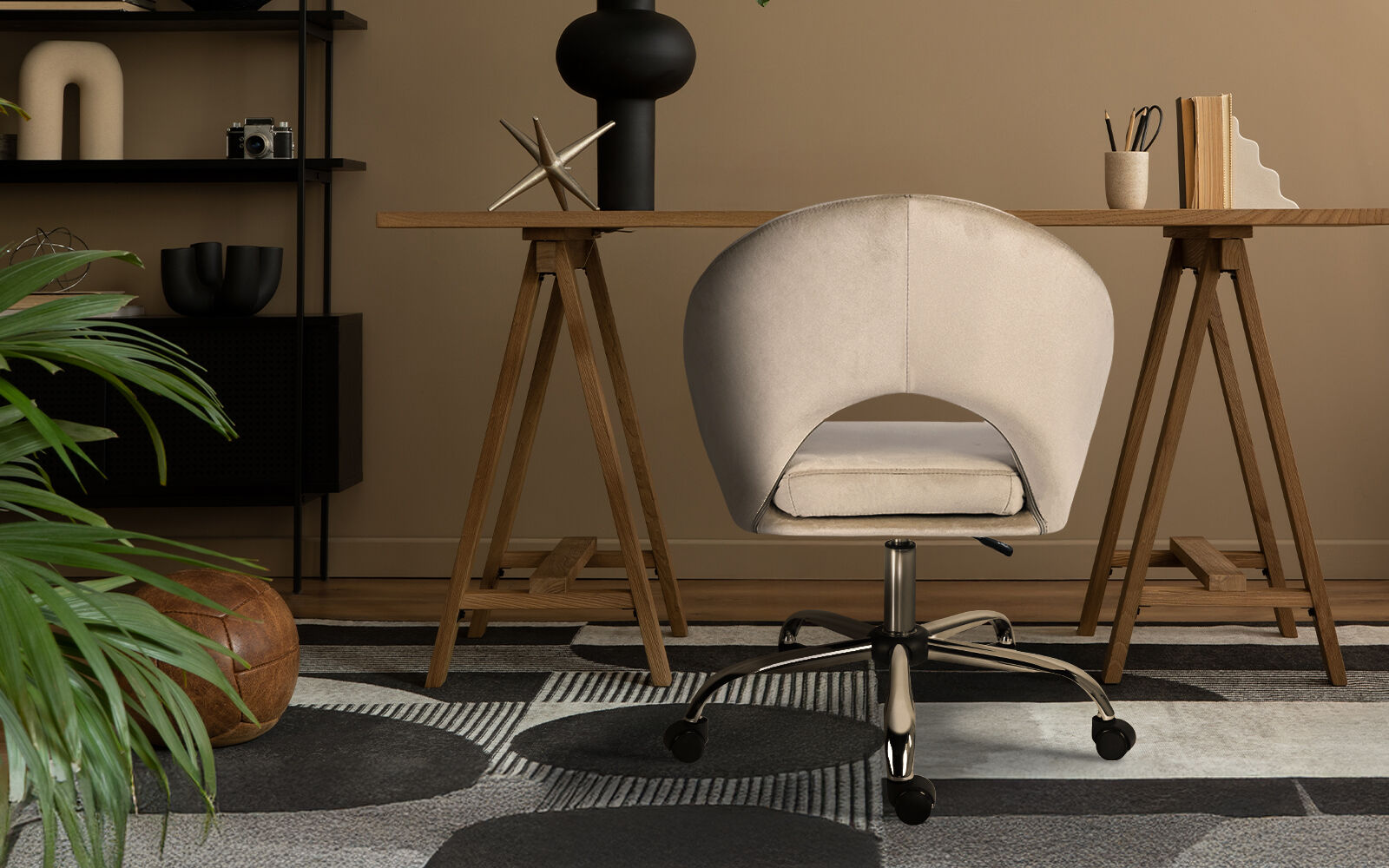 Office Desk Chair - Velvet Home Office Swivel Computer Seat COVE CREAM - Image 2