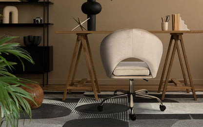 Office Desk Chair - Velvet Home Office Swivel Computer Seat COVE CREAM - Image 2
