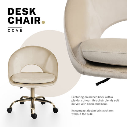 Office Desk Chair - Velvet Home Office Swivel Computer Seat COVE CREAM - Image 3
