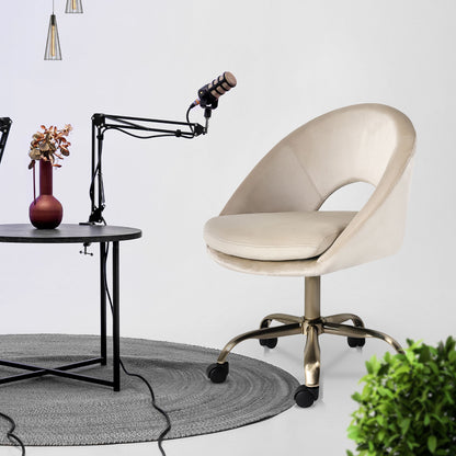 Office Desk Chair - Velvet Home Office Swivel Computer Seat COVE CREAM - Image 4