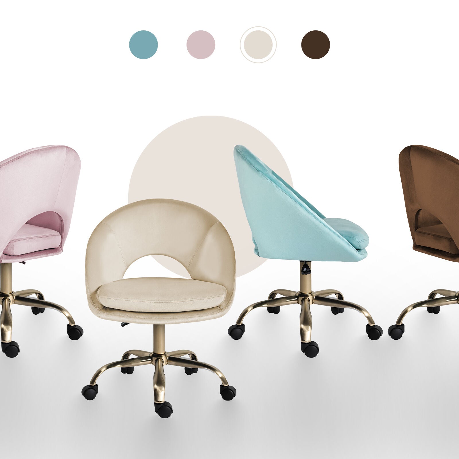 Office Desk Chair - Velvet Home Office Swivel Computer Seat COVE CREAM - Image 6