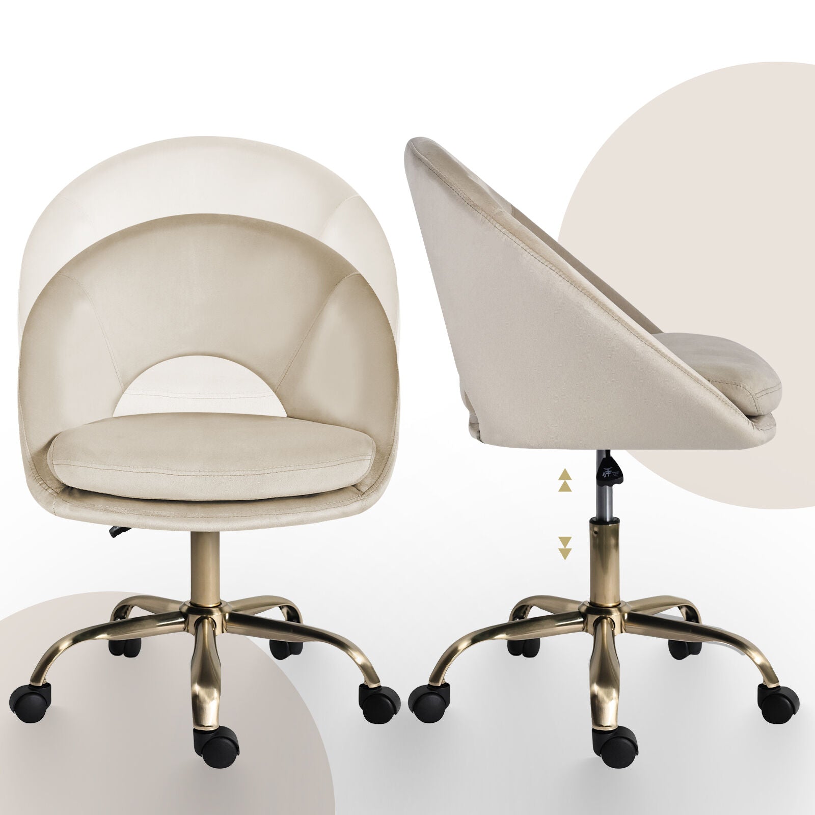 Office Desk Chair - Velvet Home Office Swivel Computer Seat COVE CREAM - Image 8