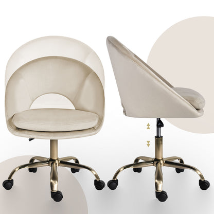 Office Desk Chair - Velvet Home Office Swivel Computer Seat COVE CREAM - Image 8